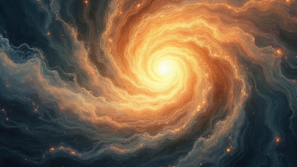 Abstract concept of spiritual raw material at the foundation of creation. Light, swirling cosmic energy, and formless patterns.